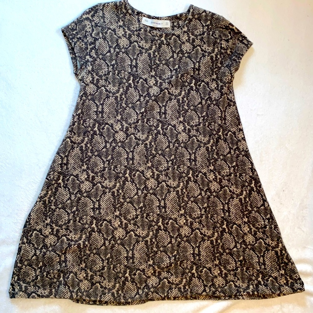 Zara brown/tan snakeskin knit short sleeve tunic sweater dress Sz M - Picture 3 of 12